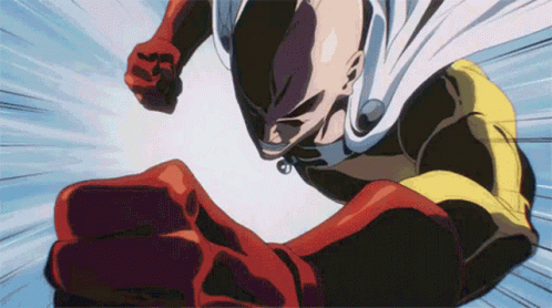 gif of saitama from one puch man punching a villian